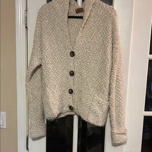 POL Cream Bouclé Button-Front Cardigan W/ Pockets Oversized Small NWOT